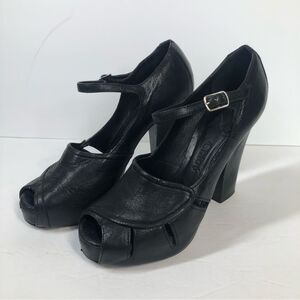 Chloe Black Leather Mary Jane Peep Toe High Heels Pumps Size 37 1/2